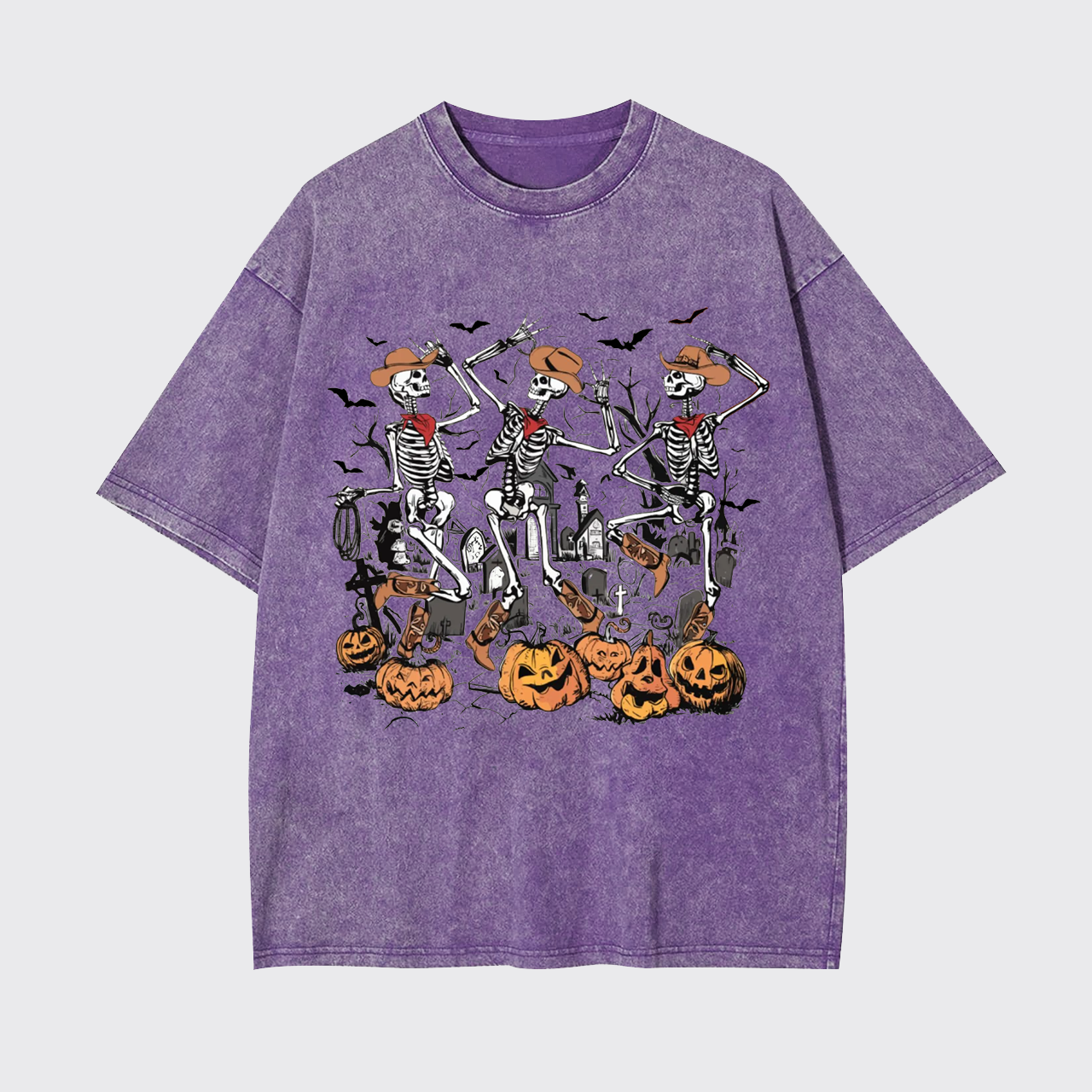 Retro Halloween Skeleton Cowboy Garment-dye Tees