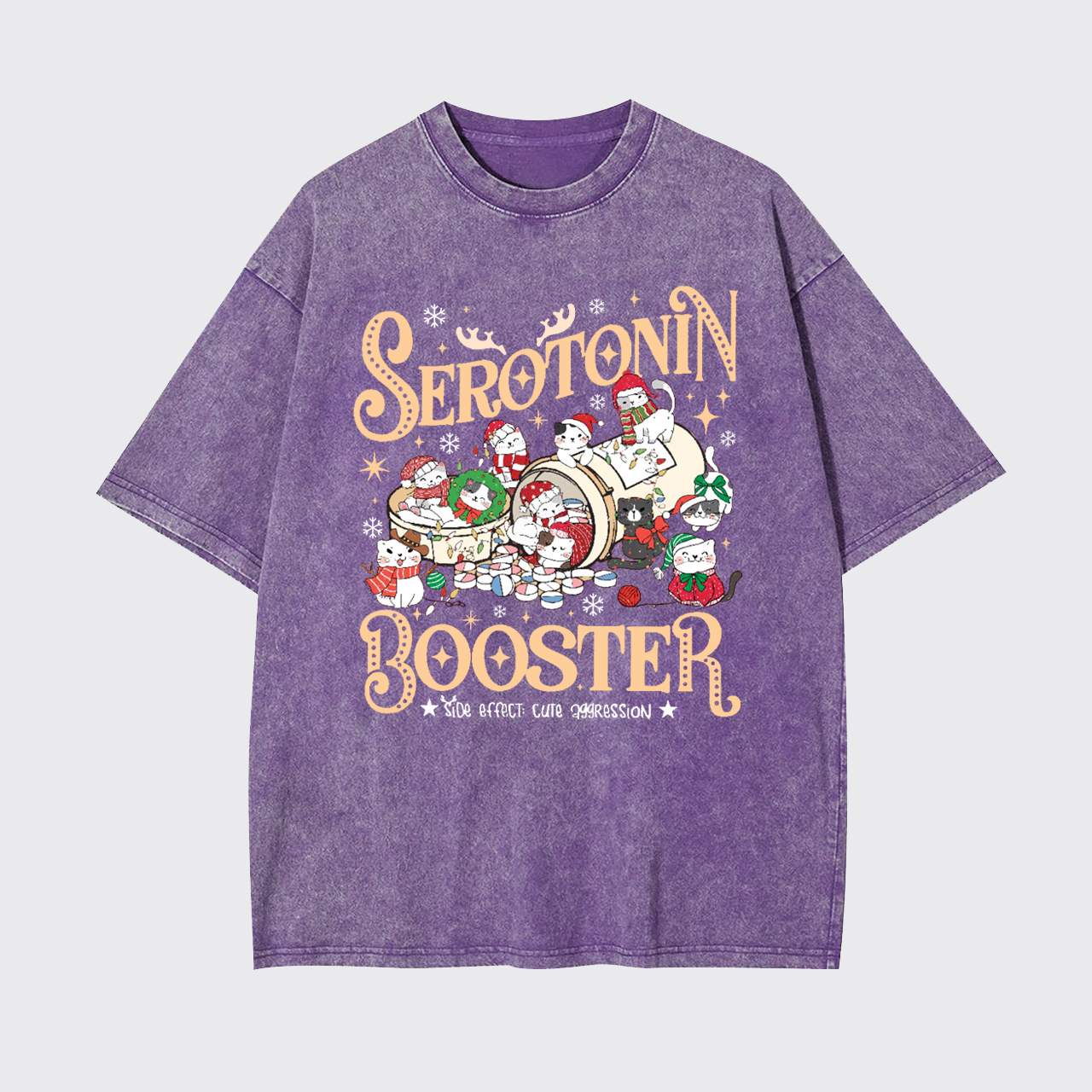 Serotonin Booster Cat Mental Health Christmas Garment-dye Tees