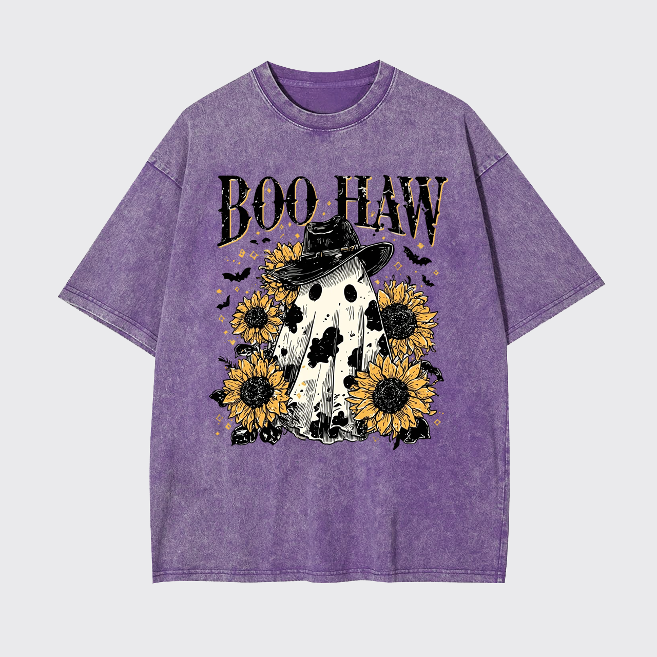 Boo Haw Cow Spot Ghost Western Halloween Garment-dye Tees