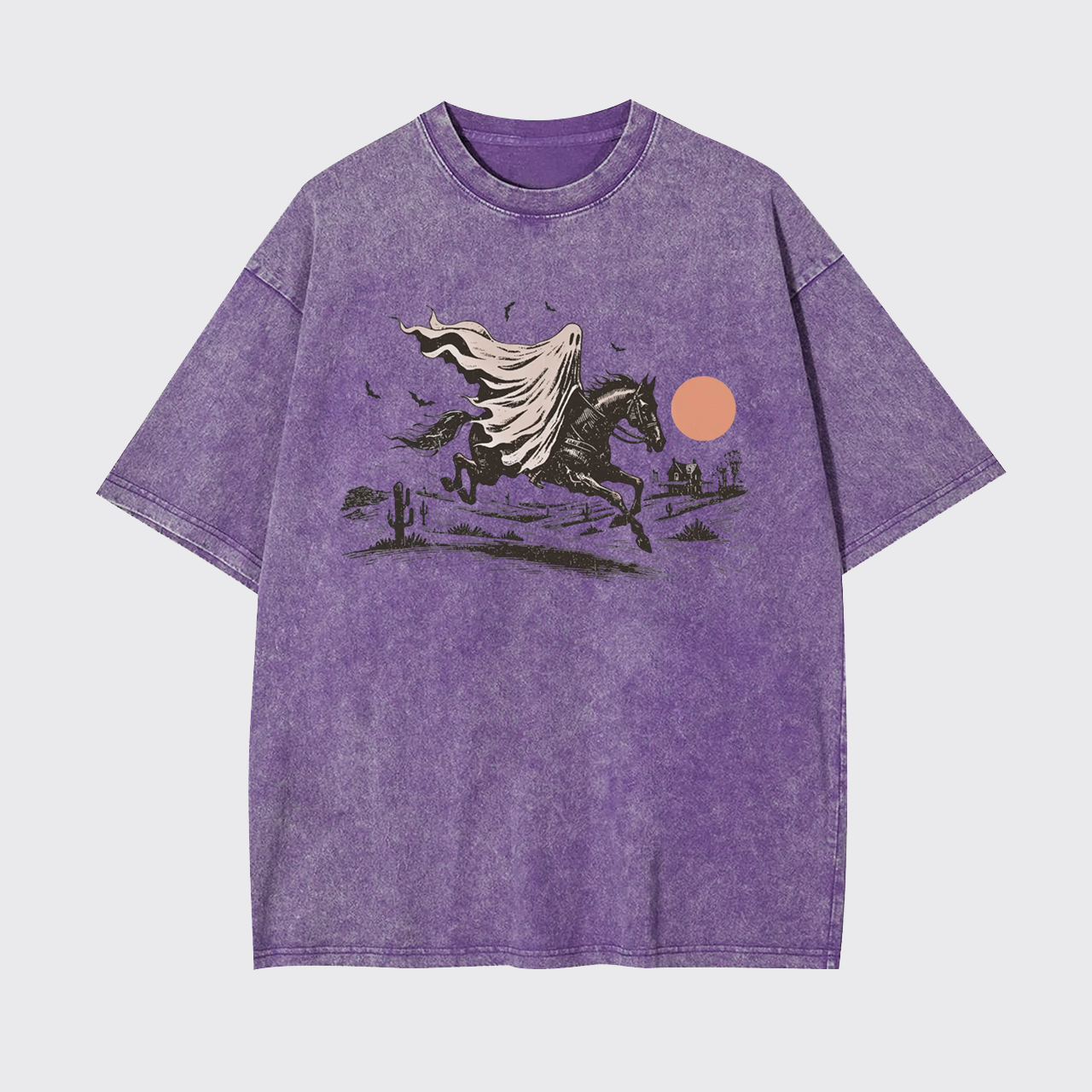 Scary Ghost Riding Horse Halloween Garment-dye Tees