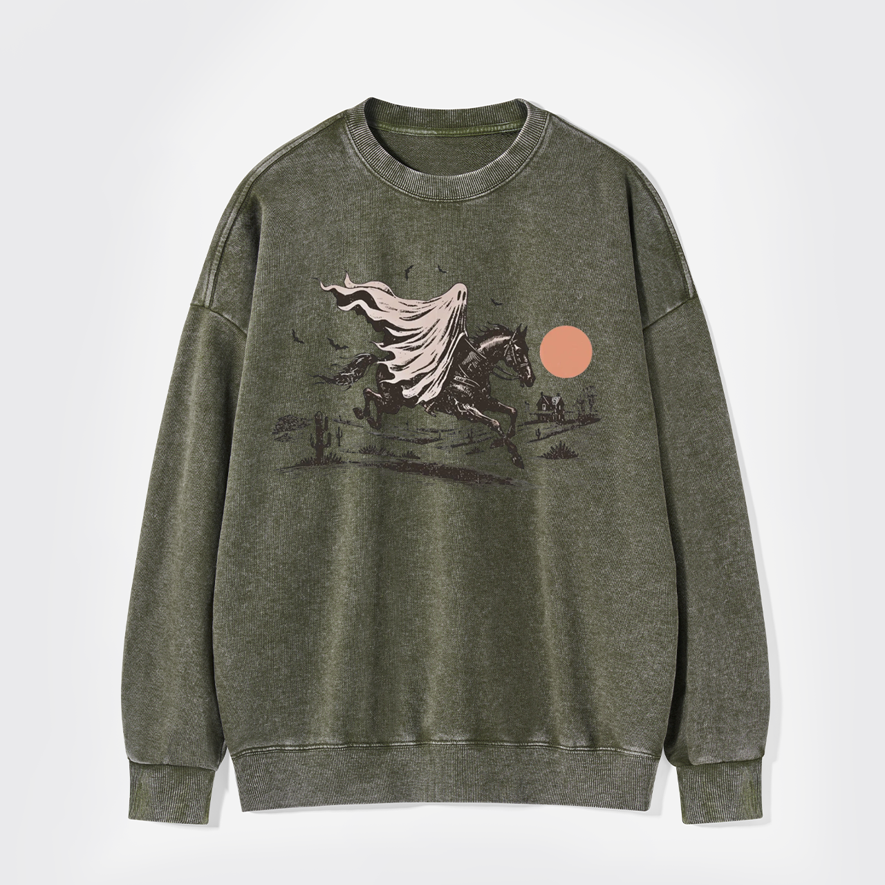 Scary Ghost Riding Horse Halloween Washed Sweatshirts