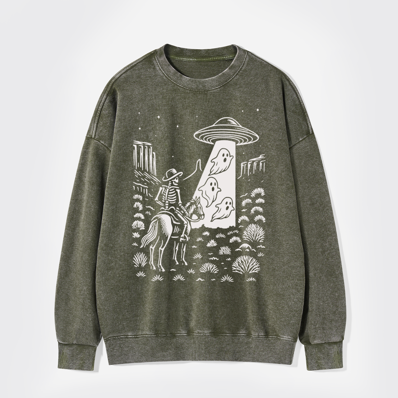 Halloween Ghost Cowboy Skeleton UFO Washed Sweatshirts