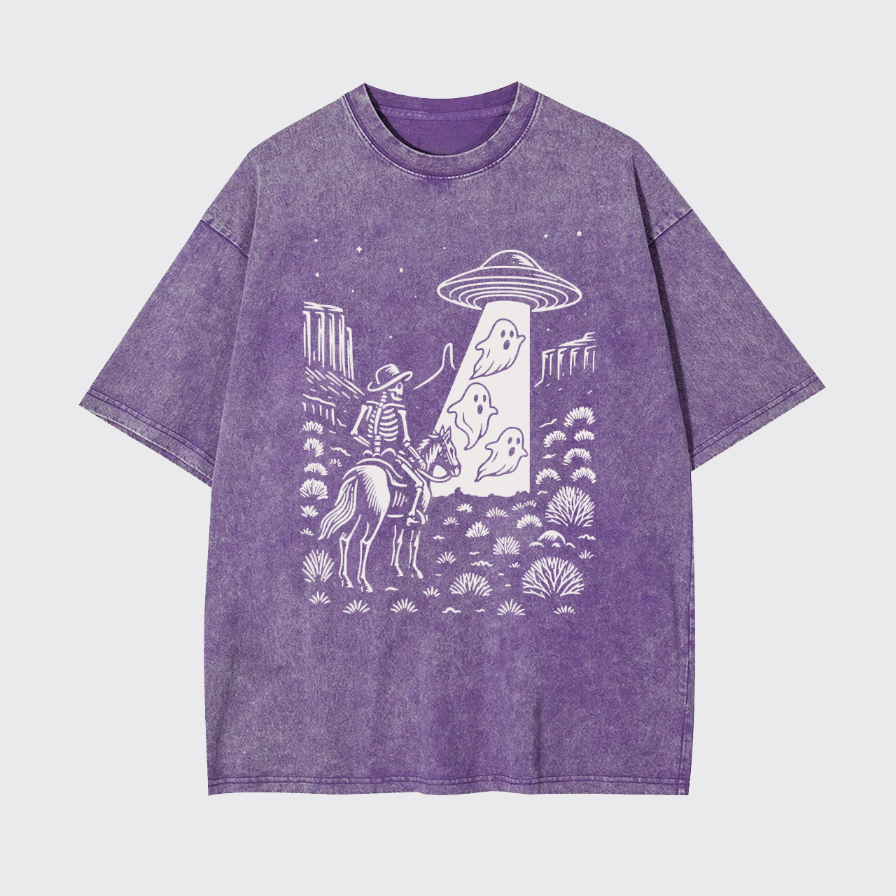 Halloween Ghost Cowboy Skeleton UFO Garment-dye Tees