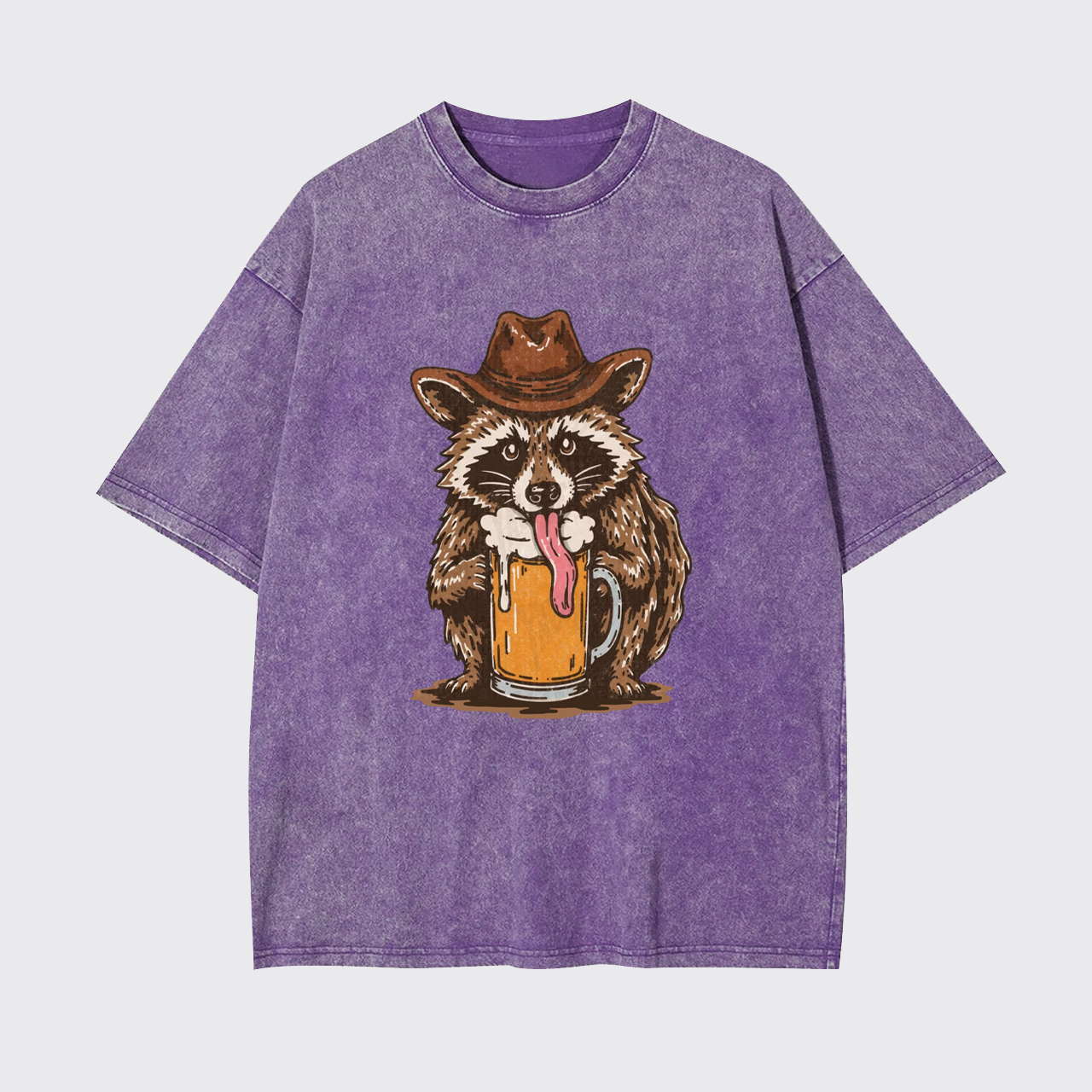 Cowboy Raccoon Western Beer Drinking Garment-dye Tees