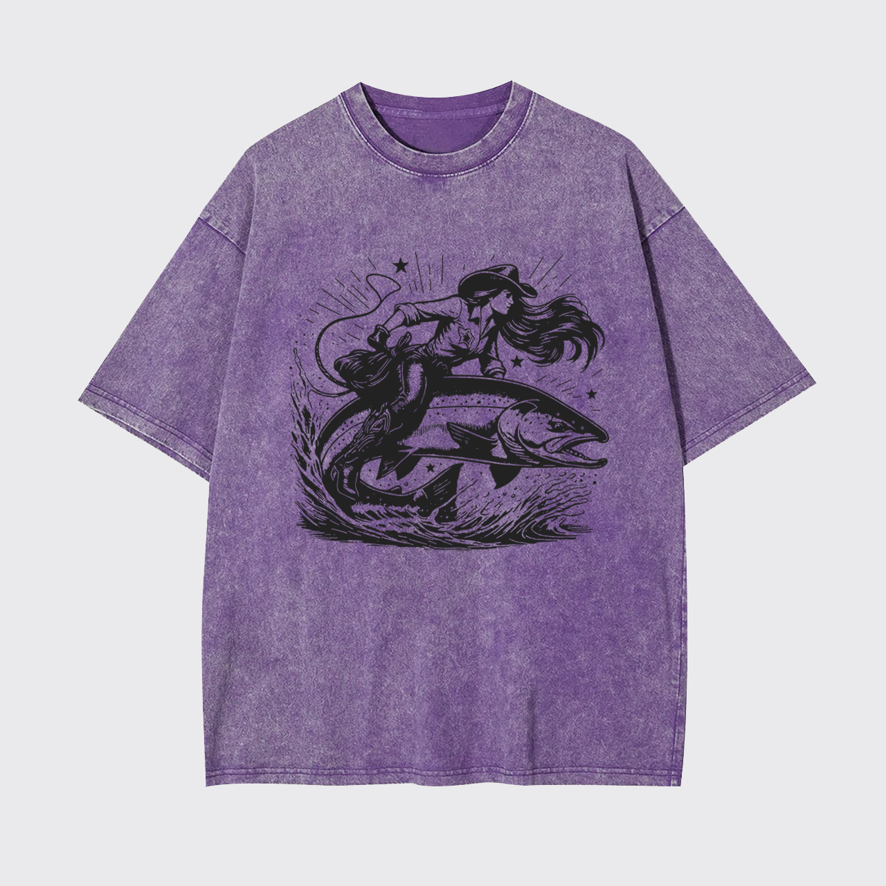 Cowgirl Riding a Fish Garment-dye Tees
