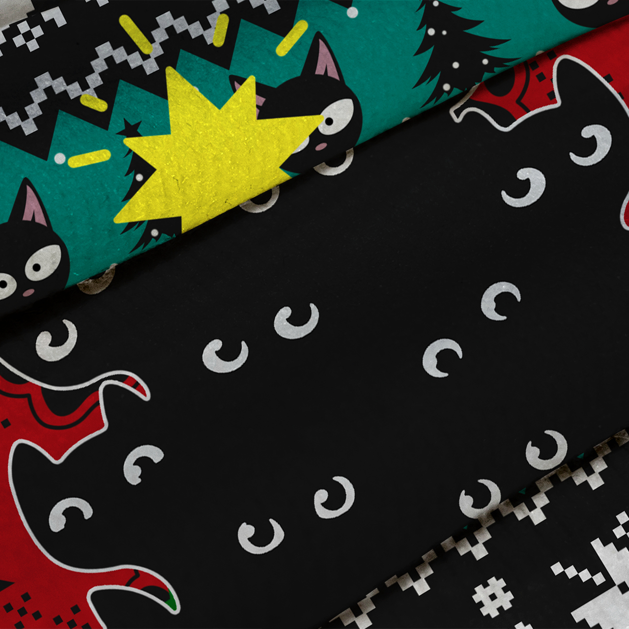 Cute Black Cat Christmas Tree Ugly Knit Sweatshirt