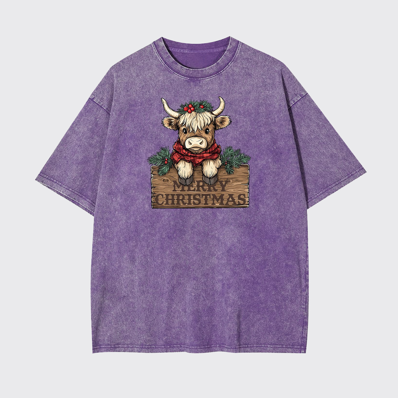 Western Cow Merry Christmas Garment-dye Tees