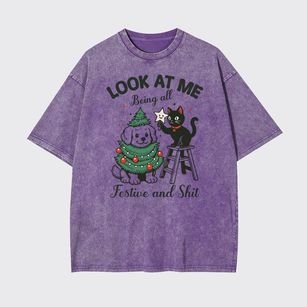 Look At Me Black Cat Christmas Garment-dye Tees