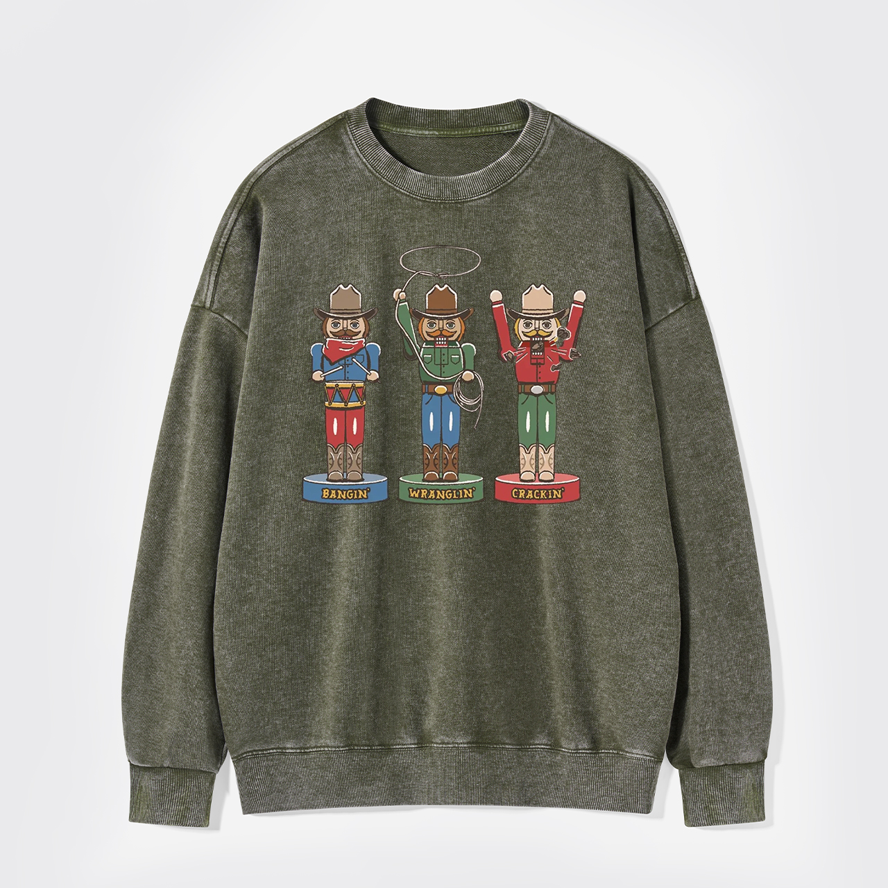 Retro Cowboy Christmas Holiday Season Western Washed Sweatshirts