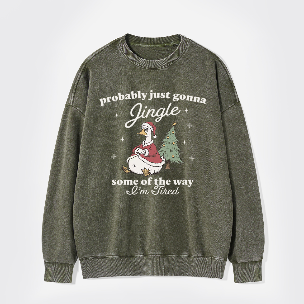 Funny Tired Christmas Goose Washed Sweatshirts