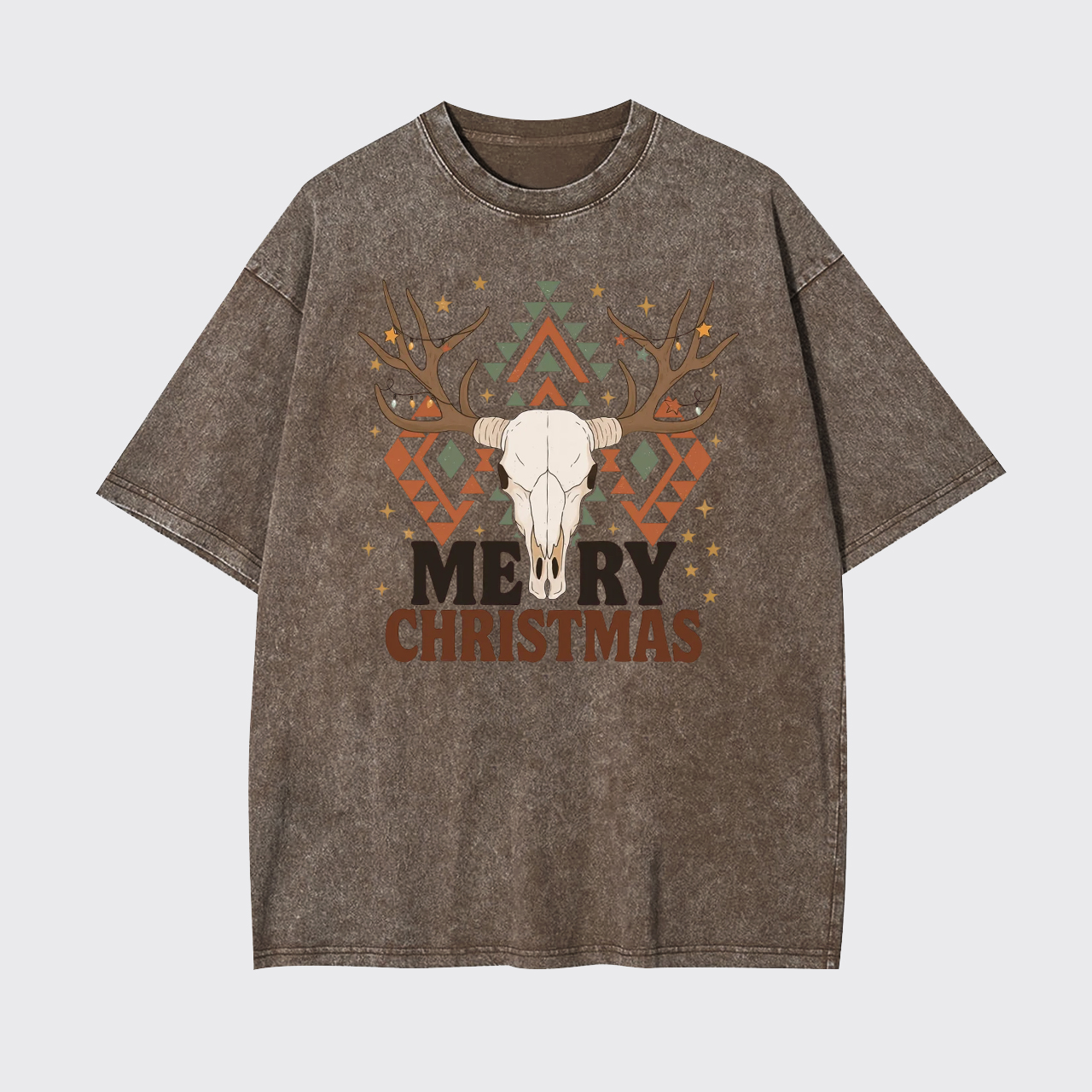 Western Christmas Bull Skull Garment-dye Tees