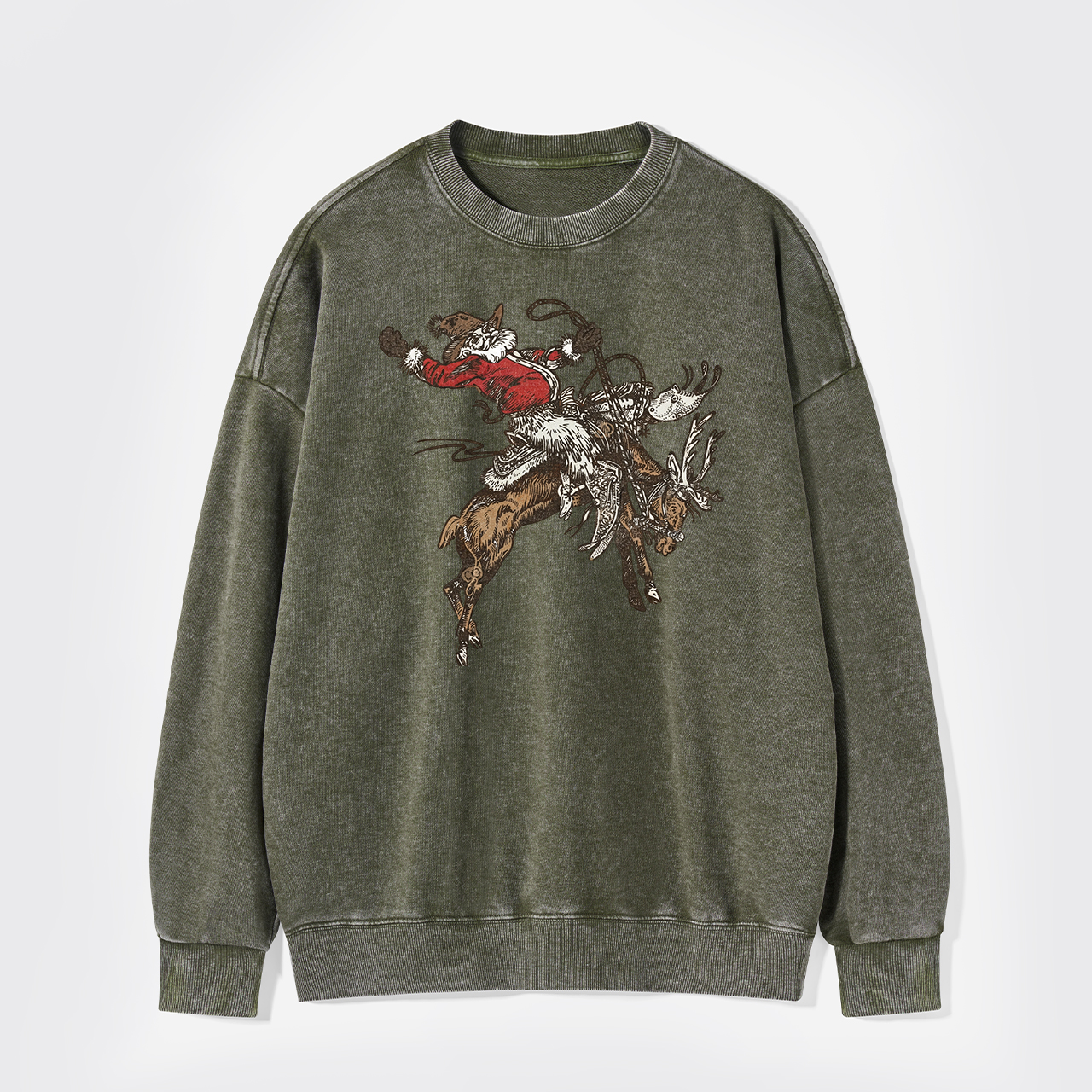Cowboy Santa Jingle Horse Reindeer Washed Sweatshirts