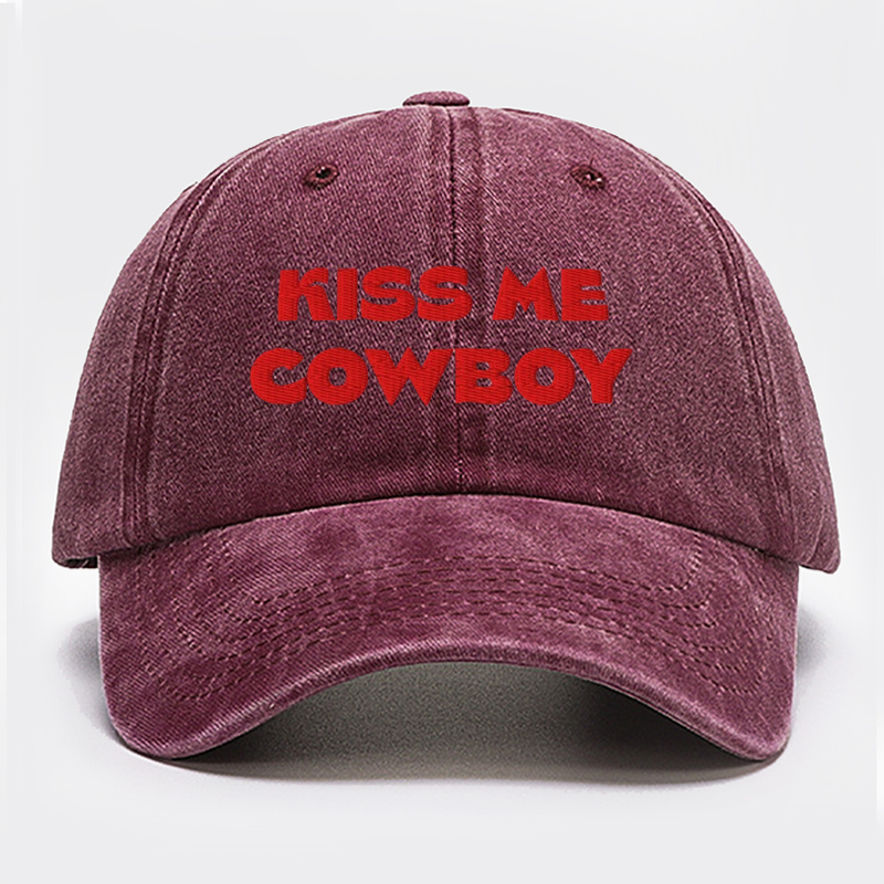 Kiss Me Cowboy Embroidery Washed Hat