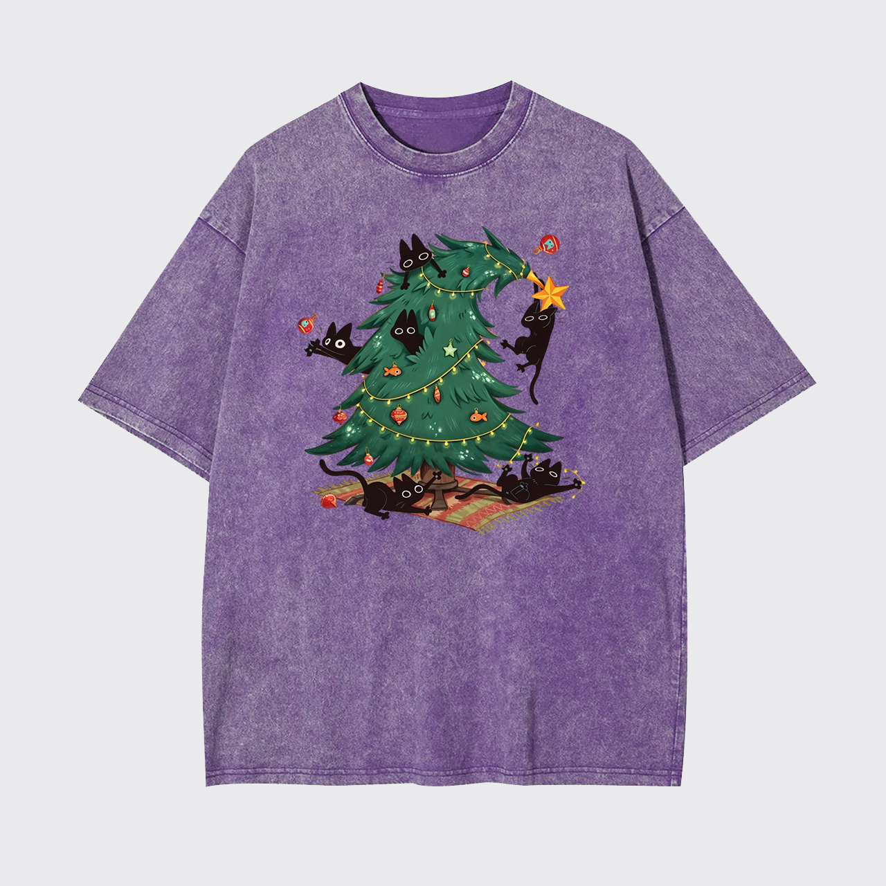 Christmas Tree And Black Cat Garment-dye Tees