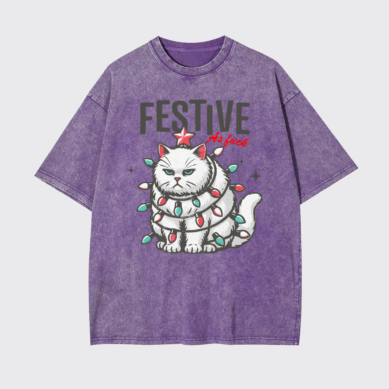 Funny Christmas Cat Sarcastic Holiday Garment-dye Tees