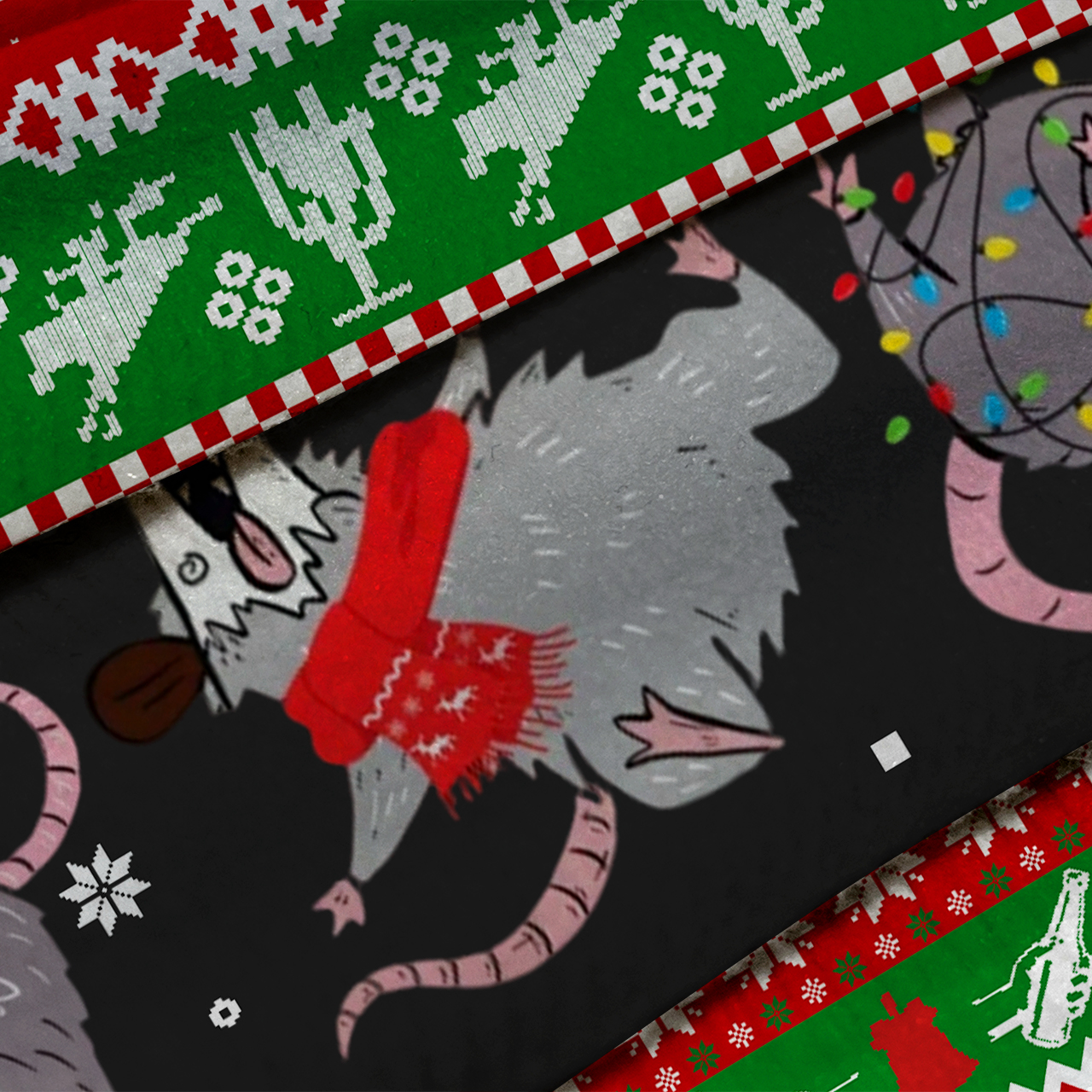 Overstimulated But Festive Possum Ugly Knit Sweatshirt