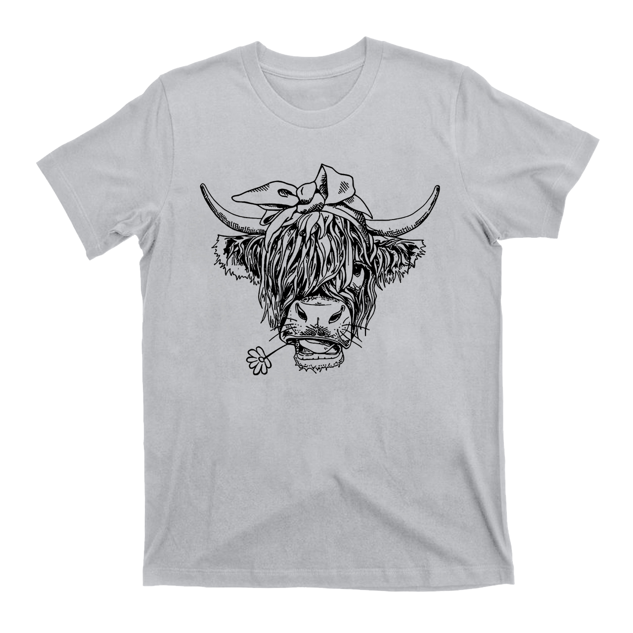 Holding a Daisy in Highland Cow Mouth T-Shirts