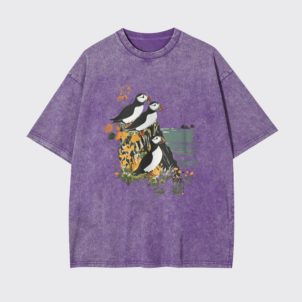 Atlantic Cliffside Puffins Bird Watcher Garment-dye Tees