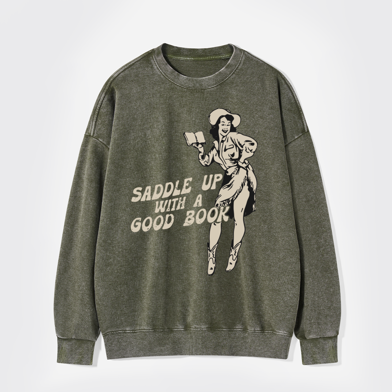 Retro Western Country Bookish Cowgirl Washed Sweatshirts