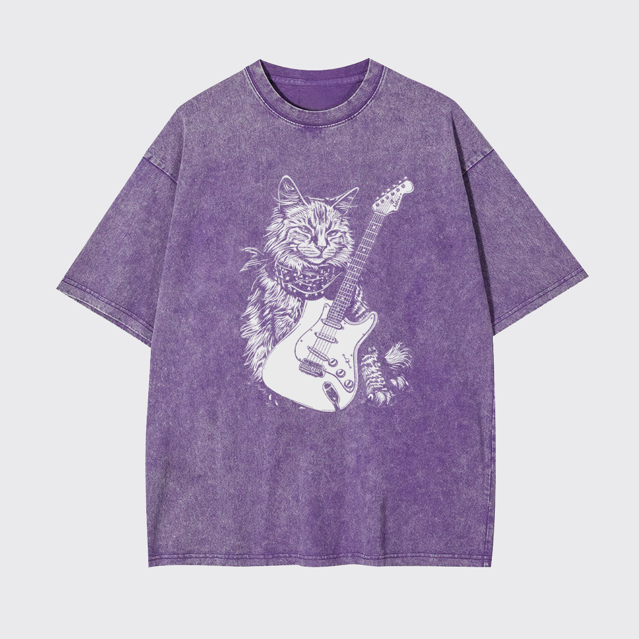 Cat Playing Guitar Punk Rock Garment-dye Tees