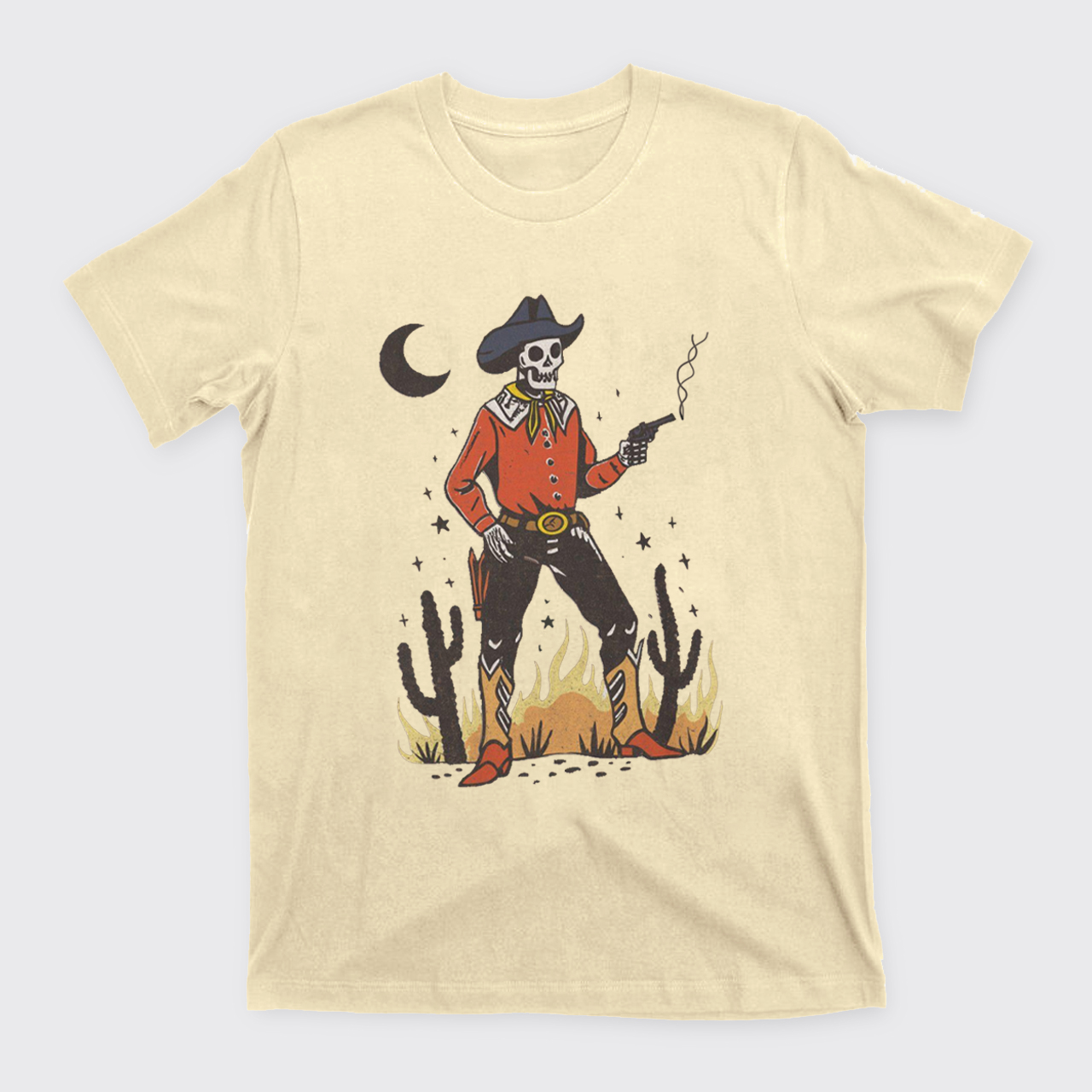 Skeleton Western Halloween Retro Desert T-Shirts