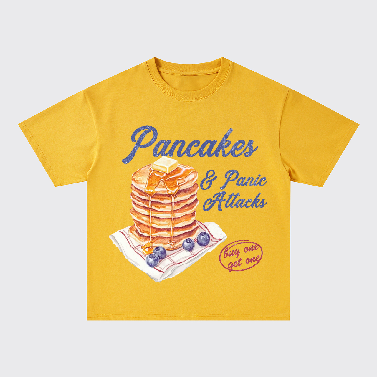 Humorous Retro-Pancakes And Panic Oversize T-Shirts