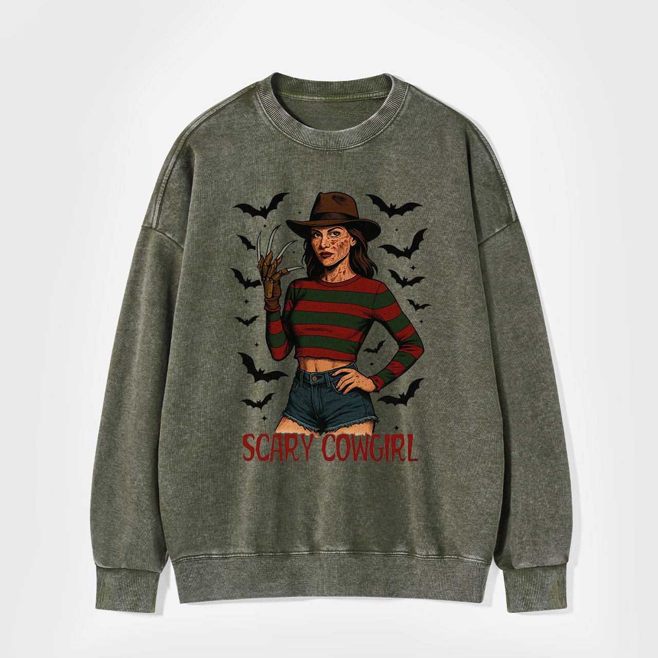 Scary Cowgirl Halloween Horror Washed Sweatshirts