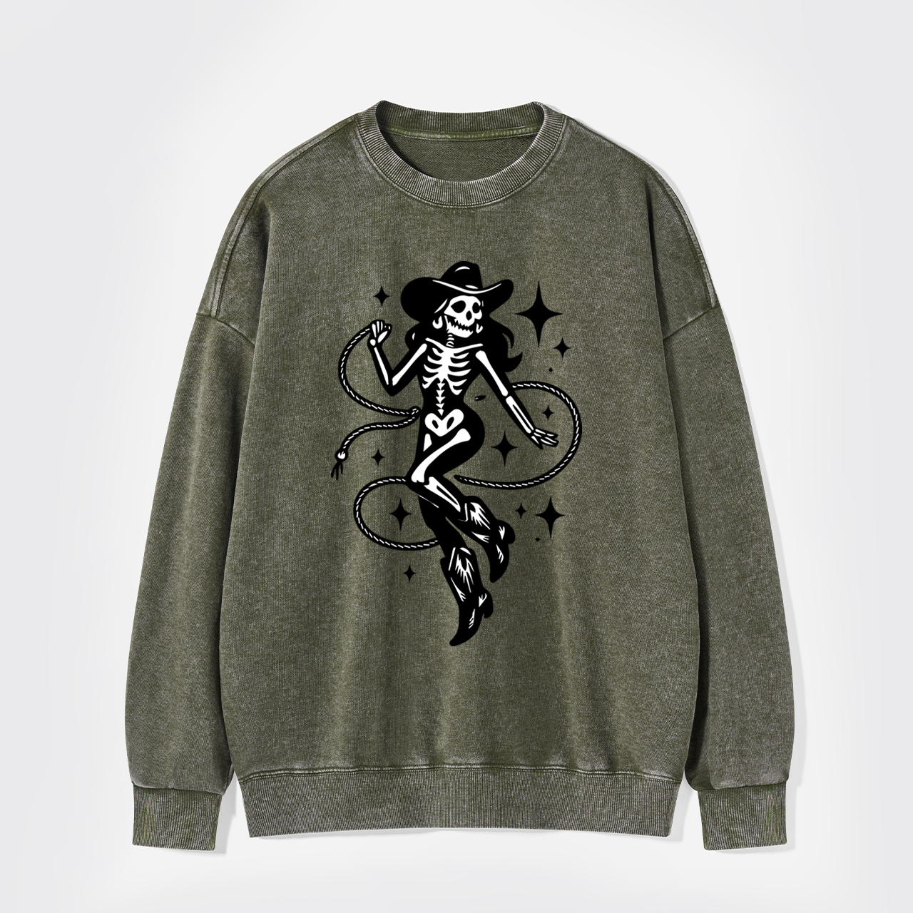 Halloween Skeleton Cowgirl Washed Sweatshirts