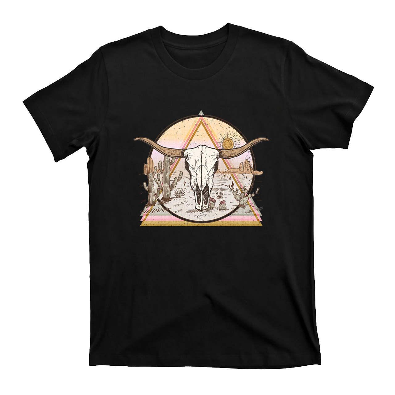 Mysterious Triangular Cow Skull Desert T-Shirts