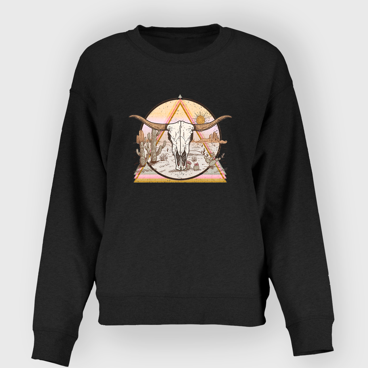 Mysterious Triangular Cow Skull Desert Sweatshirt