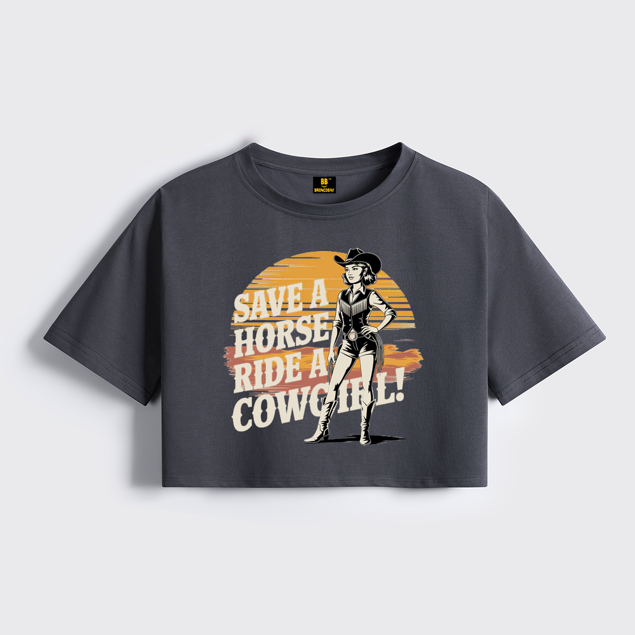 Save a Horse Ride a Cowgirl Cropped Boxy Tee