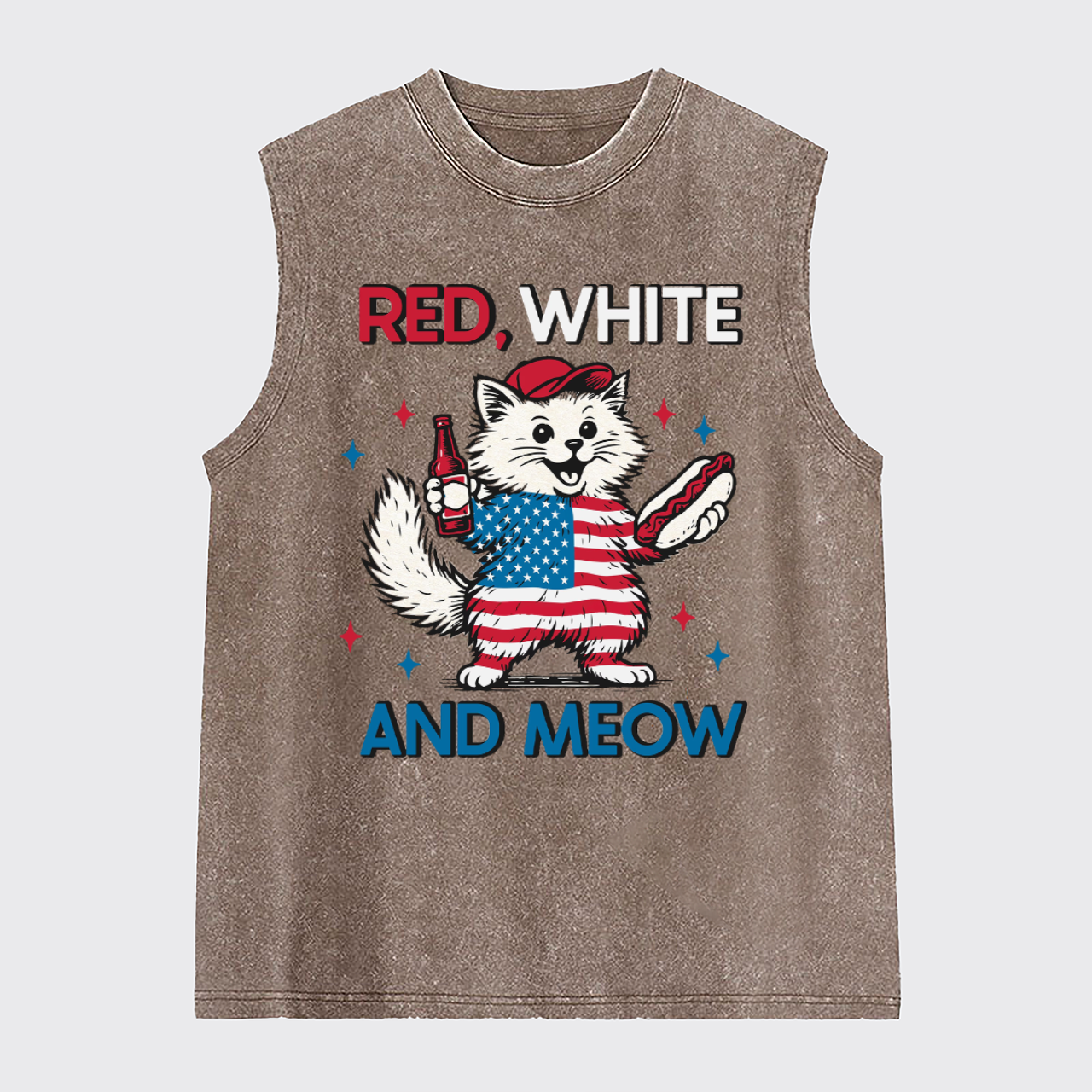 Funny Independence Day-Patriotic Cat Washed Tanks