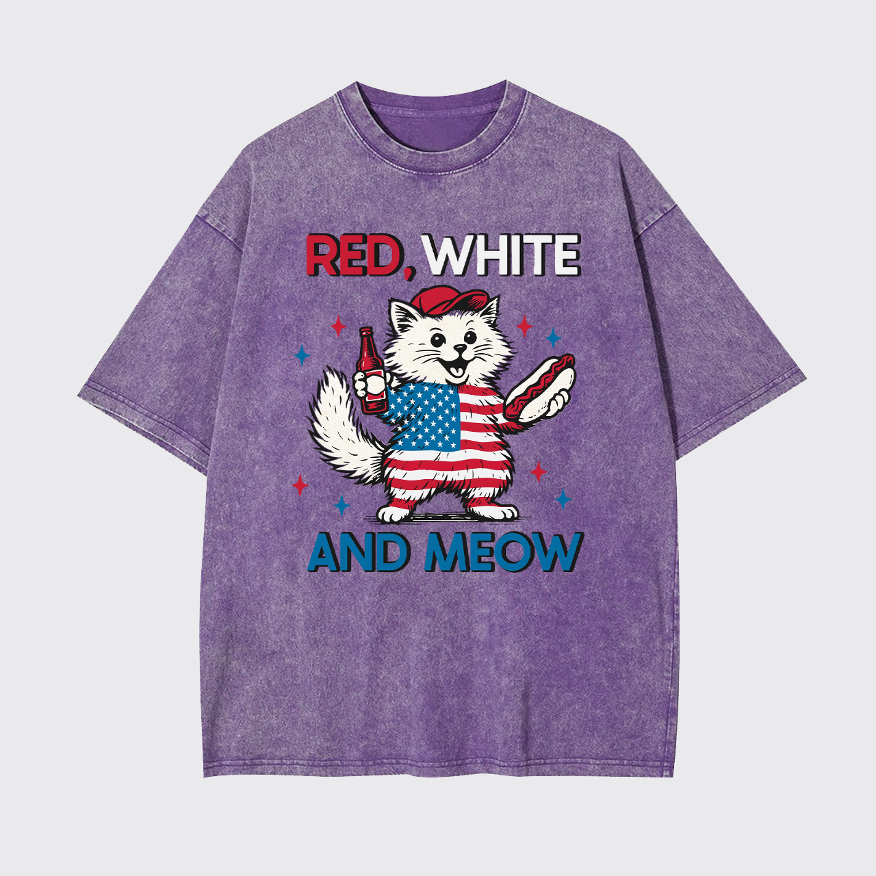 Funny Independence Day-Patriotic Cat Garment-dye Tees