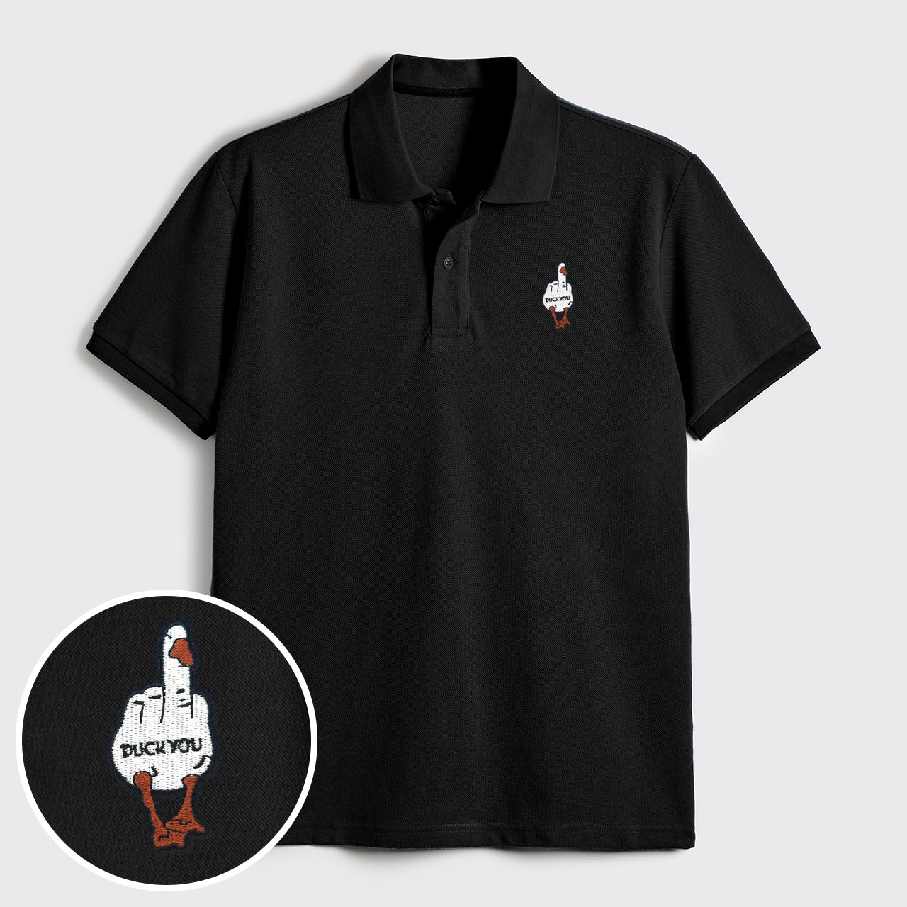 Funny Duck Middle Finger Embroidered Polo Shirts