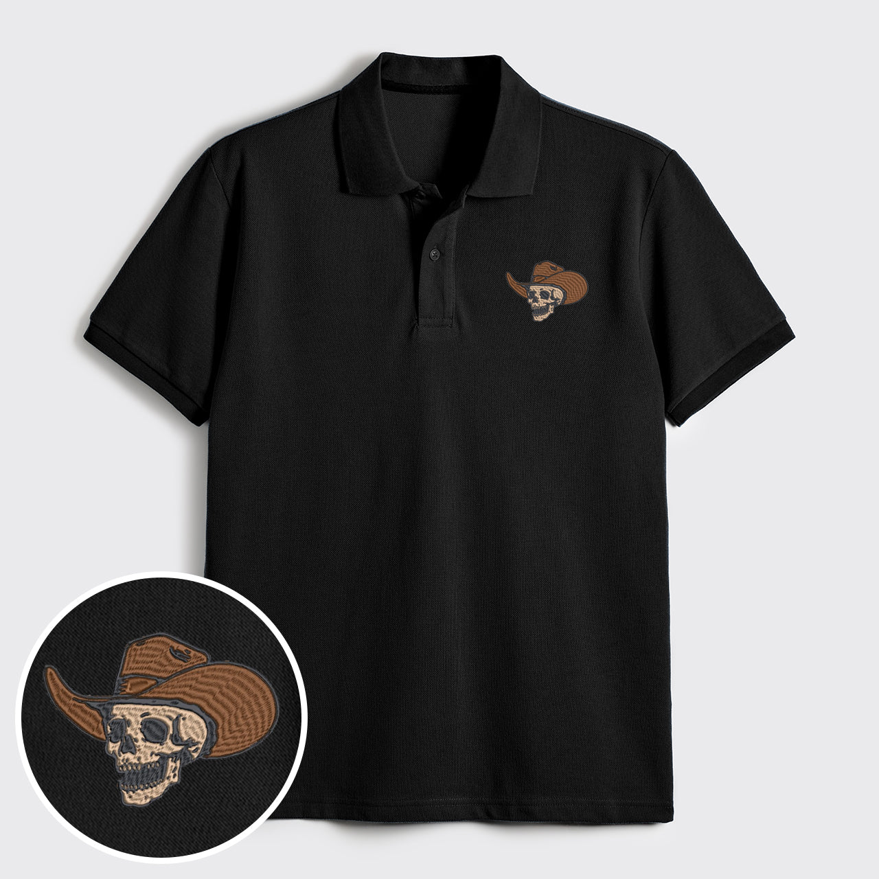 Skull In Cowboy Hat Embroidered Polo Shirts