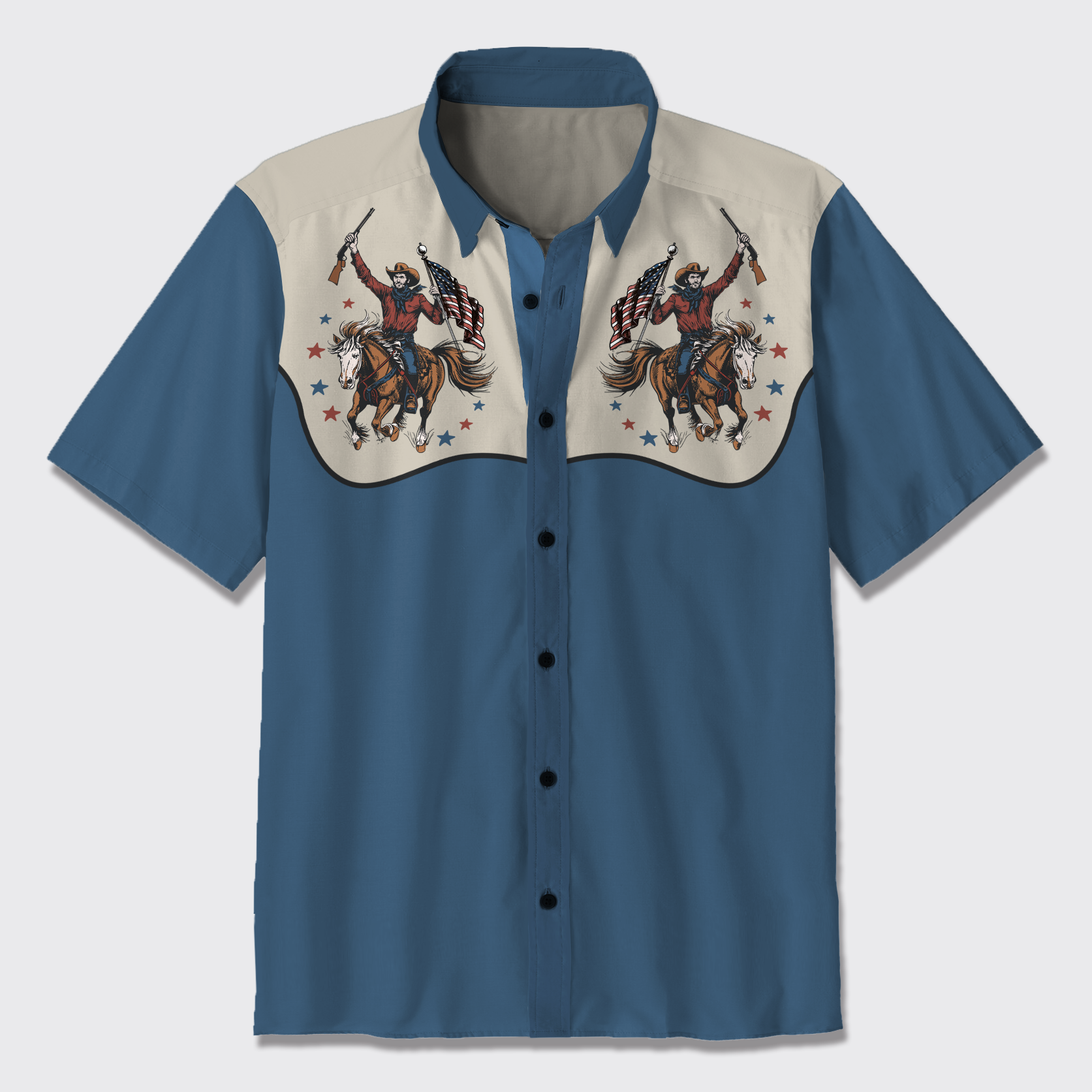 Cowboys With Flags-4th Of July Button Up Shirts