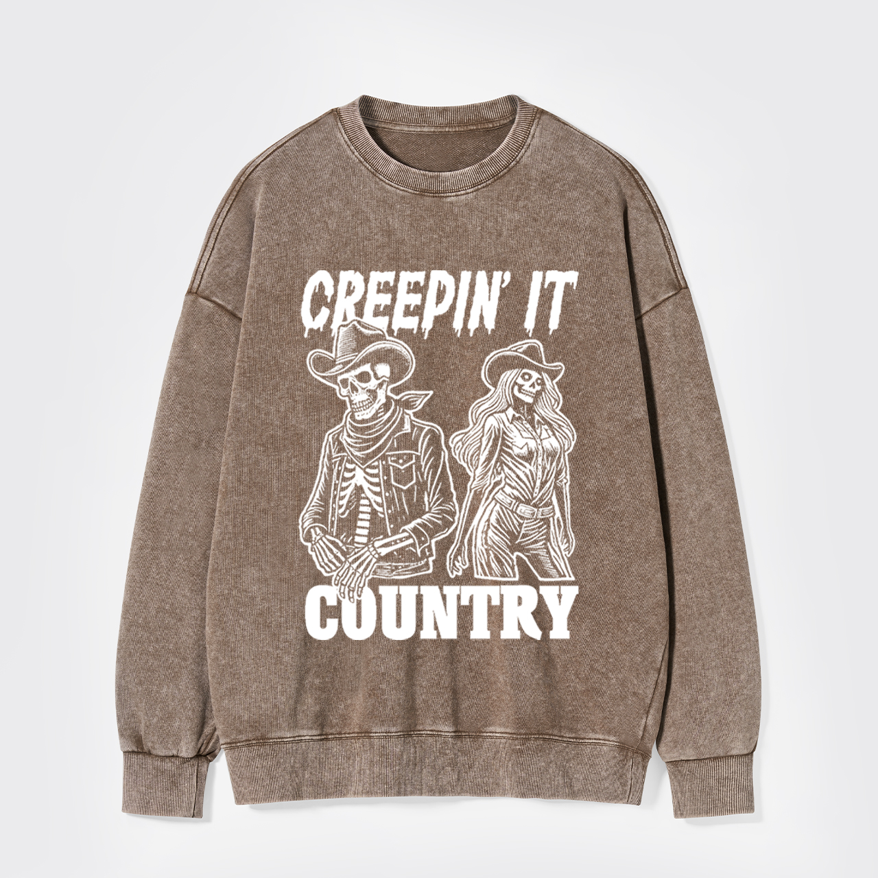 Creepin' It Cowboy Skeleton Cowgirl Ghost Washed Sweatshirts