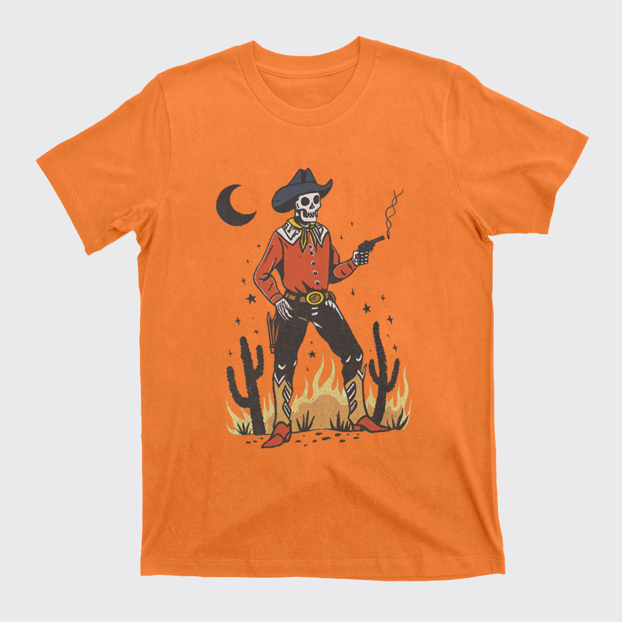 Skeleton Western Halloween Retro Desert T-Shirts