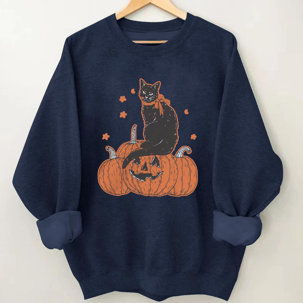 Black Cat On Grimacing Pumpkin  Halloween Sweatshirt