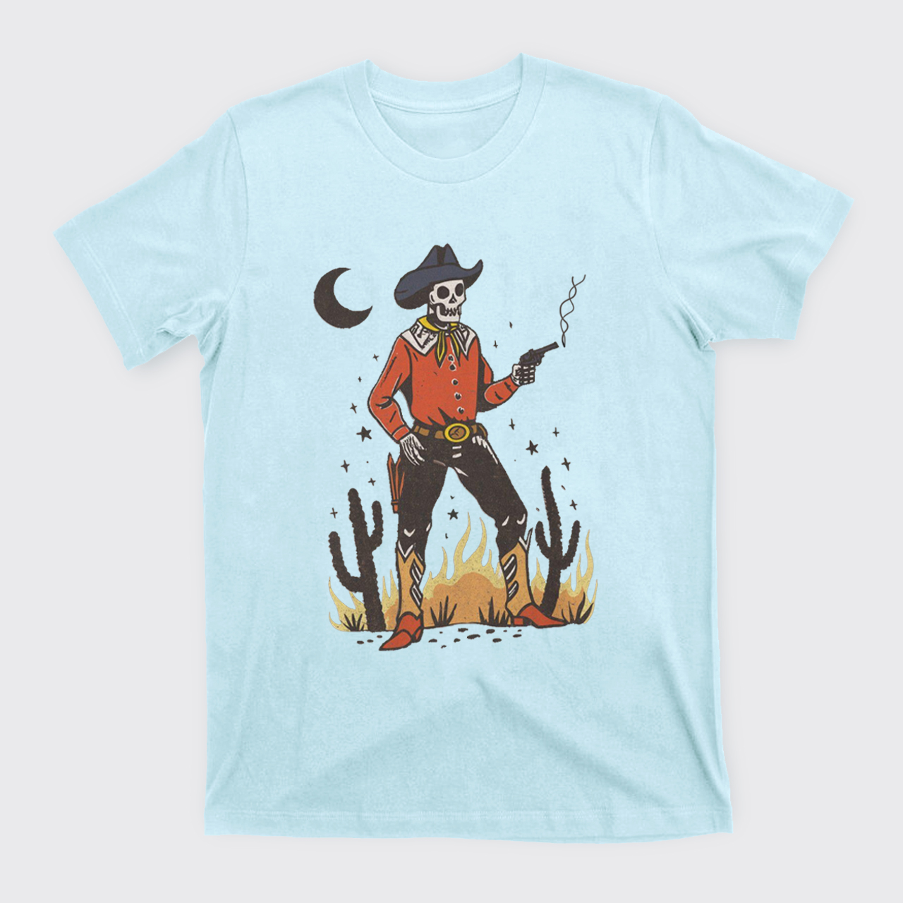 Skeleton Western Halloween Retro Desert T-Shirts