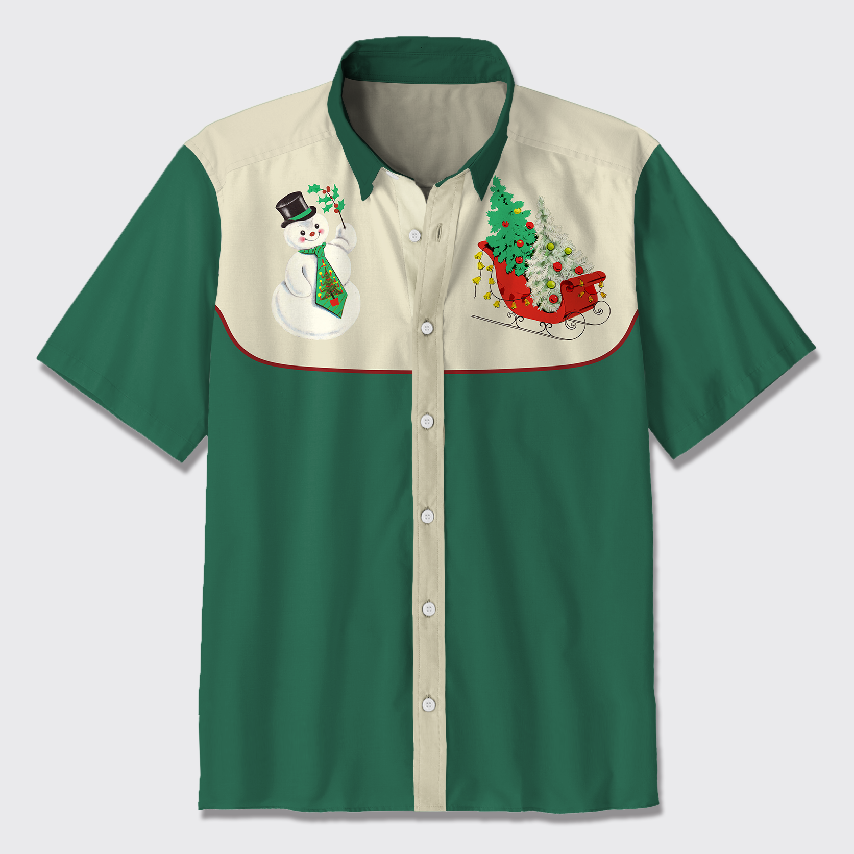 Playing Snowman And Christmas Tree Button Up Shirts
