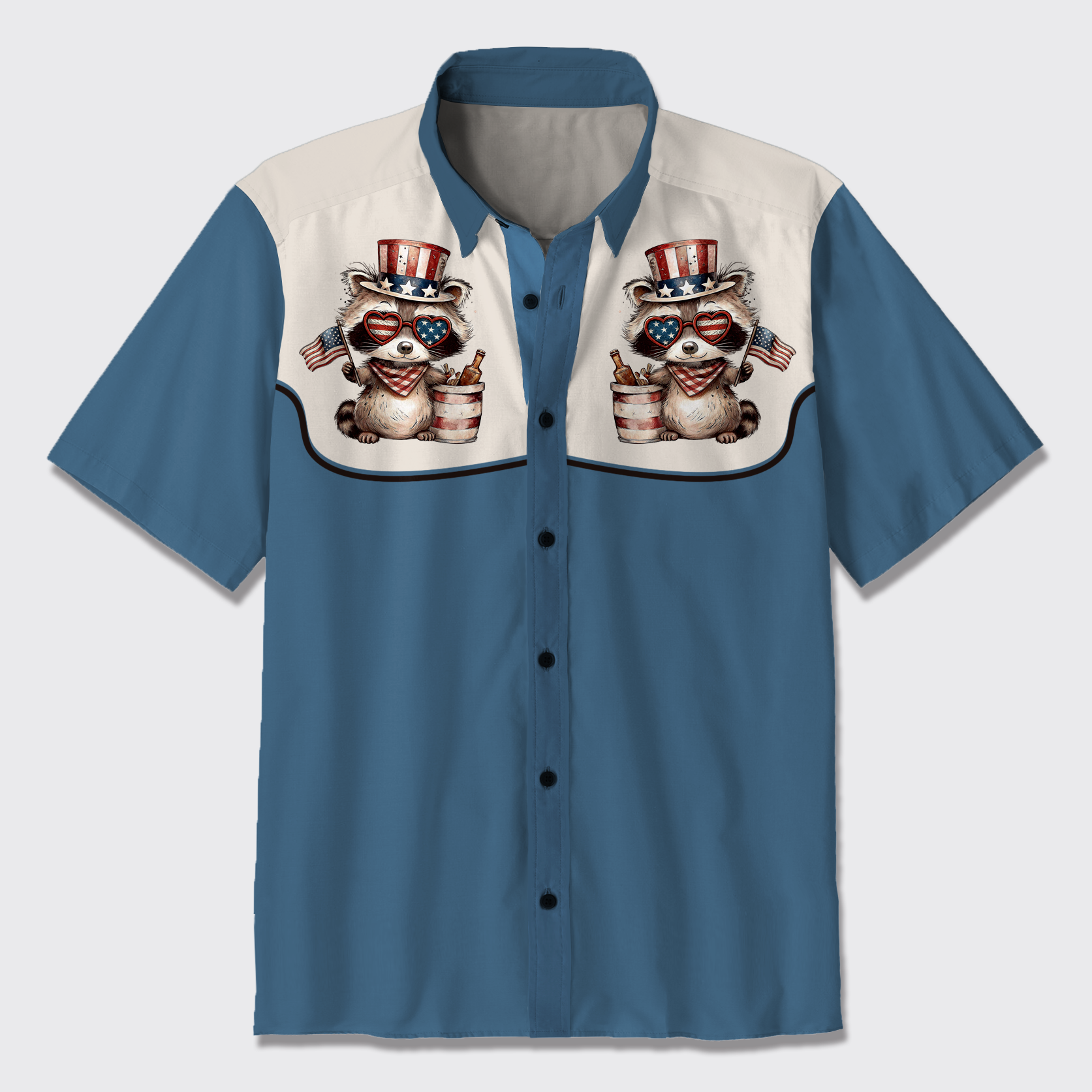 Funny Raccoon-4th Of July Button Up Shirts