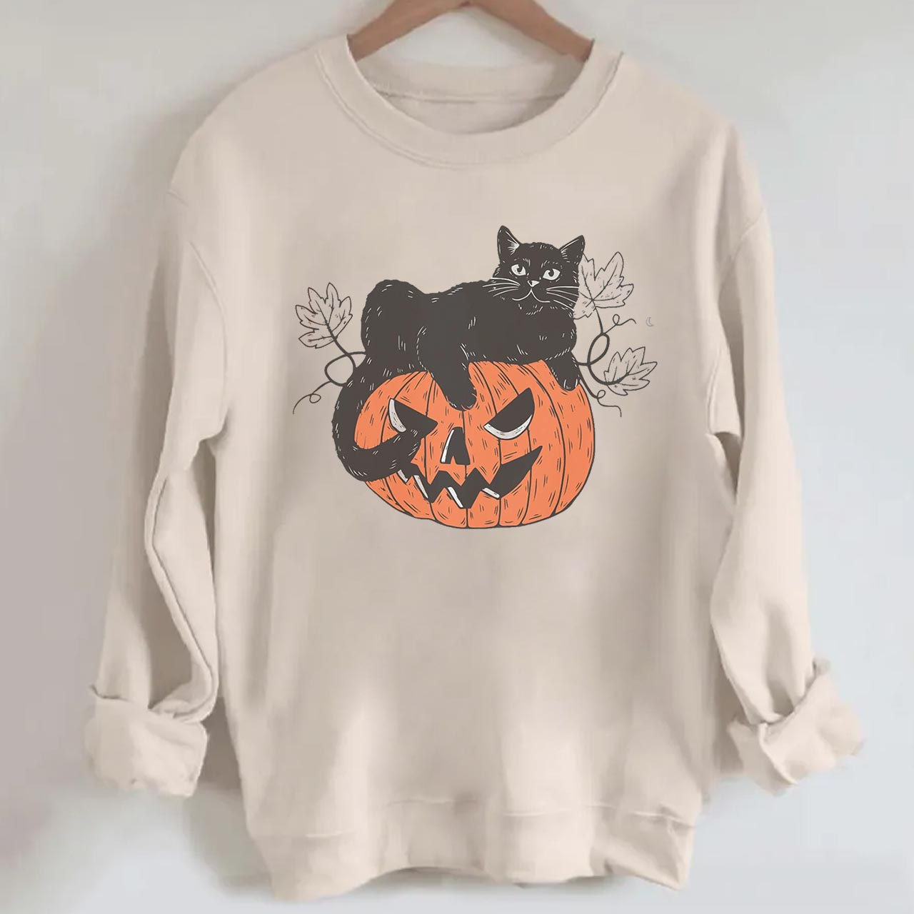 Halloween Black Cat On Pumpkin Halloween Sweatshirt