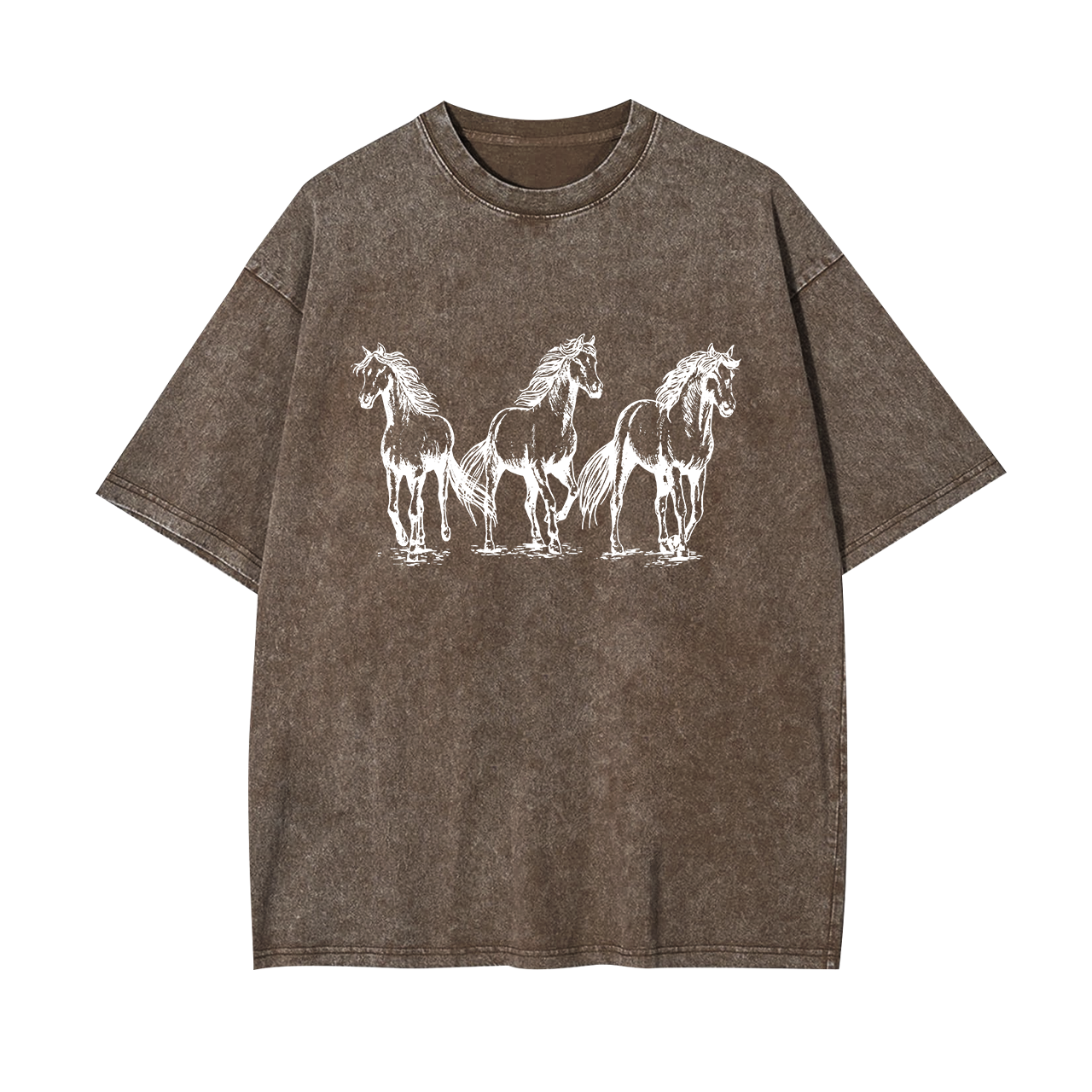 Three Horses Western Cowboy Garment-dye Tees