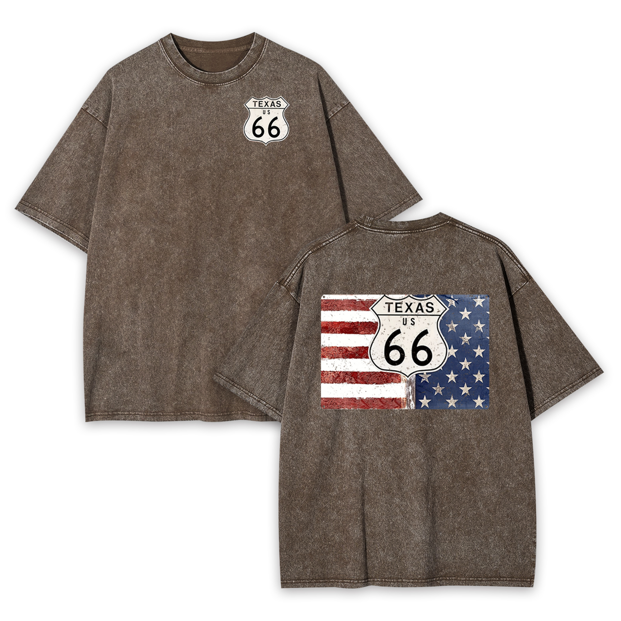 Route 66 Texas With American Flag Garment-dye Tees