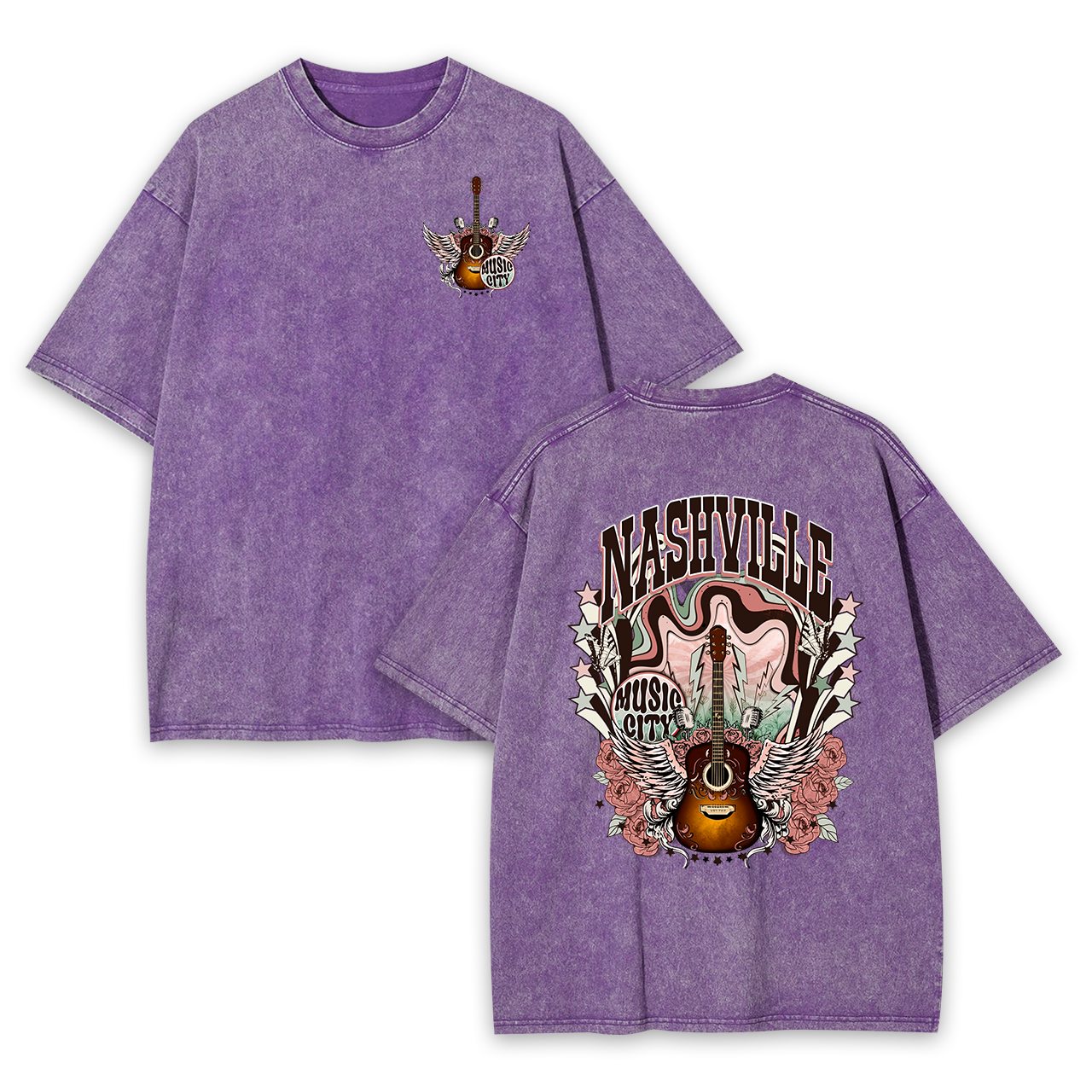 Western Nasville Music City Country Cowboy Garment-dye Tees