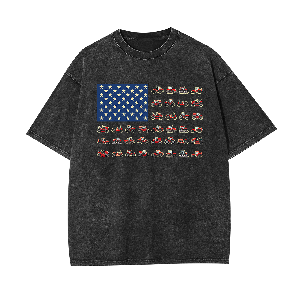 Farming Vehicles Cars Vintage Patriotic American Flag Garment-dye Tees