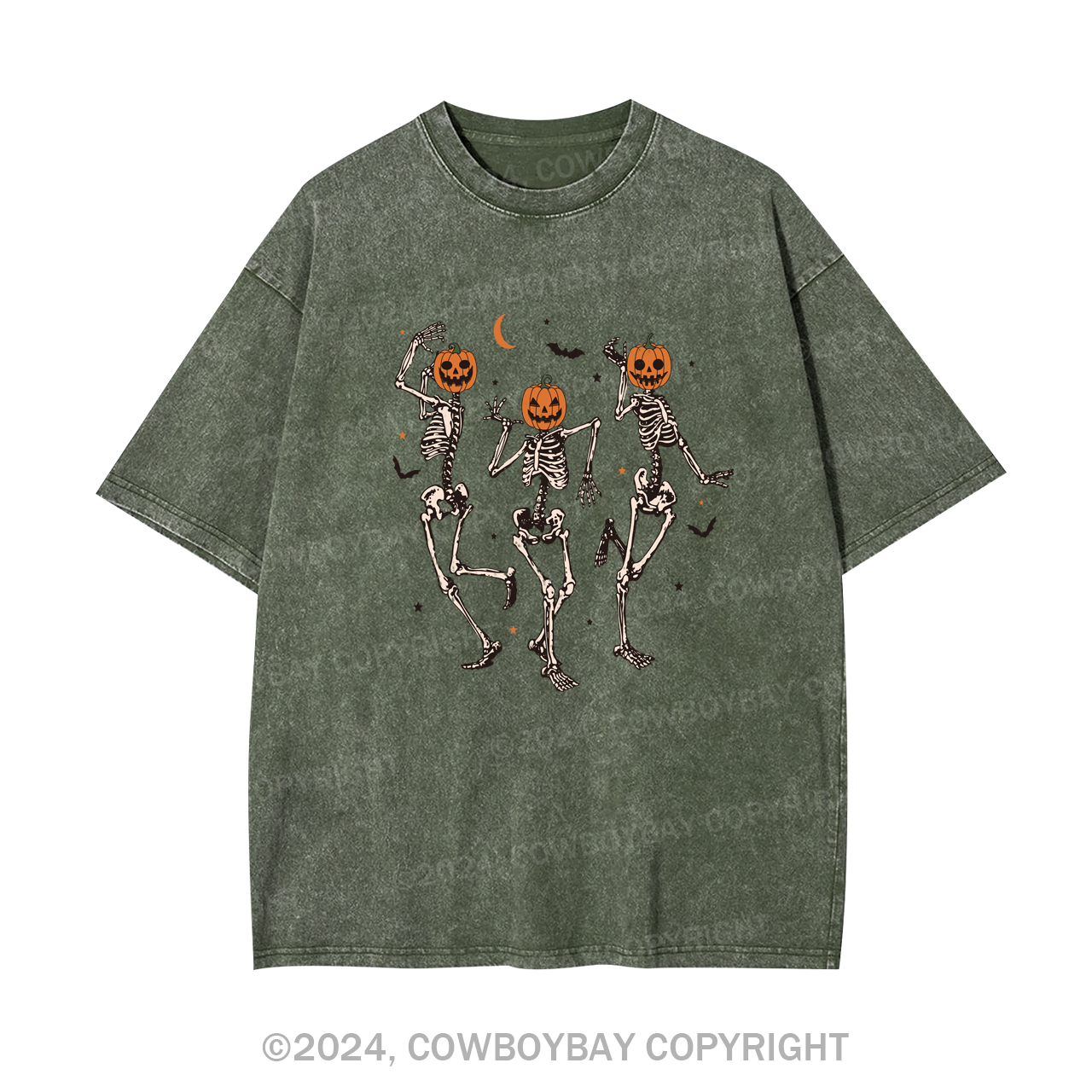 Dancing Skeleton Pumpkin Face Garment-dye Tees
