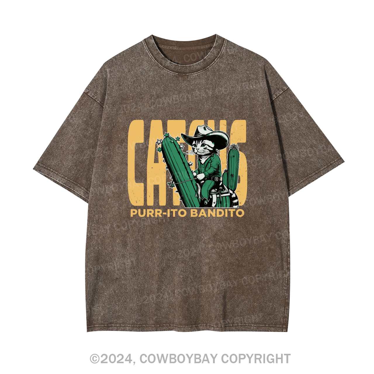 Cowboy Cat With Funny Cactus Garment-dye Tees