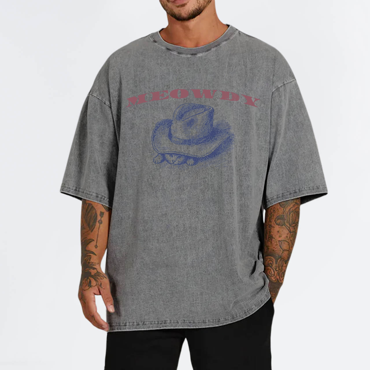 Meowdy Cat in Cowboy Hat Garment-dye Tees